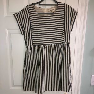 Blue and white striped babydoll style dress